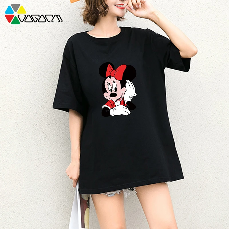 

M-2XL Fashion Minnie Top Harajuku Plus Size Cute Mickey Mouse Short Sleeve Loose Streetwear Women T-shirt