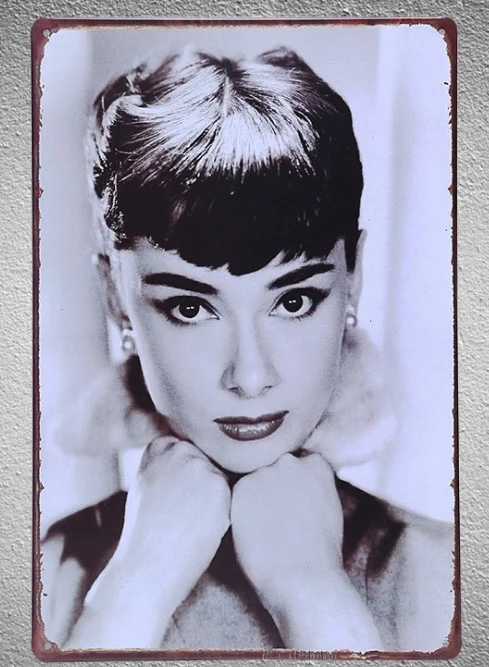 

1 pc Audrey Hepburn Hollywood Actress Beauty Tin Plate Sign wall plaques Man cave vintage Dropshipping metal Poster