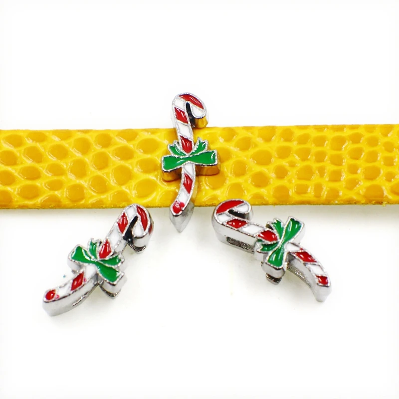 

10PCS 8mm Alloy Enamel Merry Christmas Candy Slide Charms Beads DIY Accessories Handmade Bracelets Belt Strips Pet Name Collar