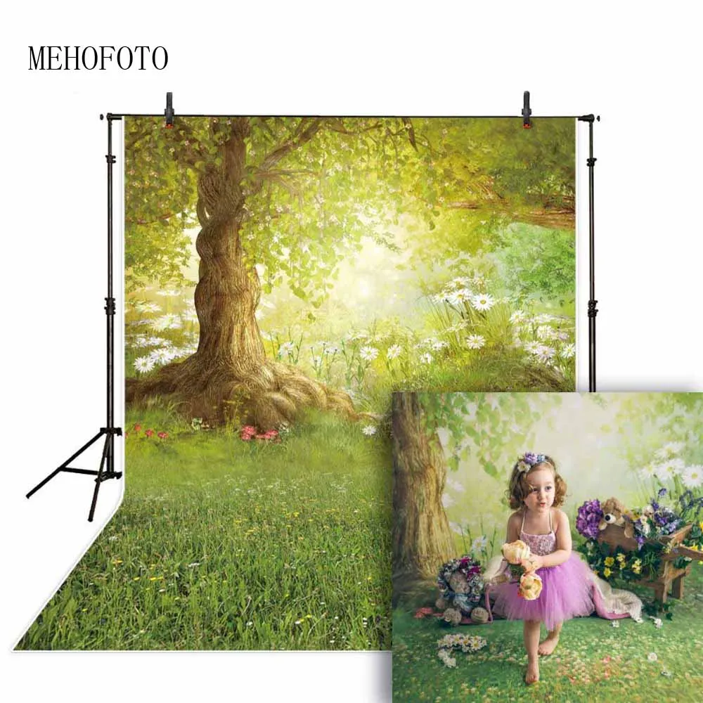Фон для фотосъемки весенний Пасхальный лес Зеленая трава цветы сказочный фон для детской фотосъемки фон реквизит