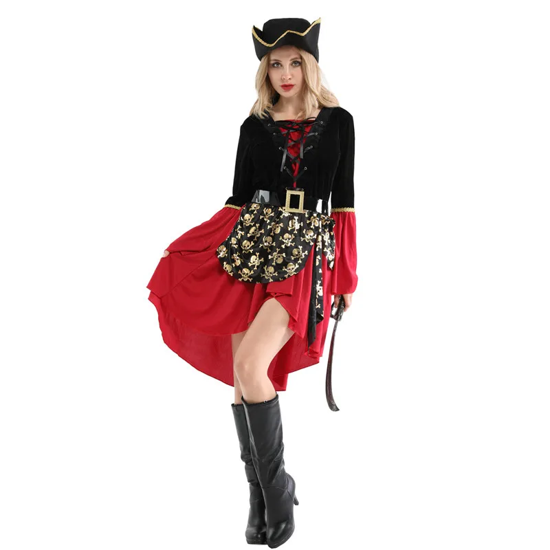 Воительница костюмы на Хэллоуин для женщина моряк Пираты Карибского моря Косплэй карнавал Пурим парад платье для маскарада, вечеринки