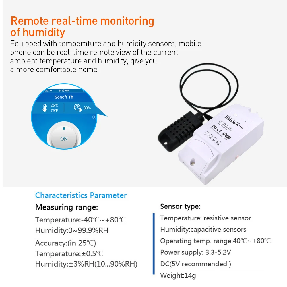 Itead Sonoff TH10 10A 2200 Вт умный Wifi дистанционный переключатель контроль температуры и влажности беспроводной Таймер работает с Alexa Google Home