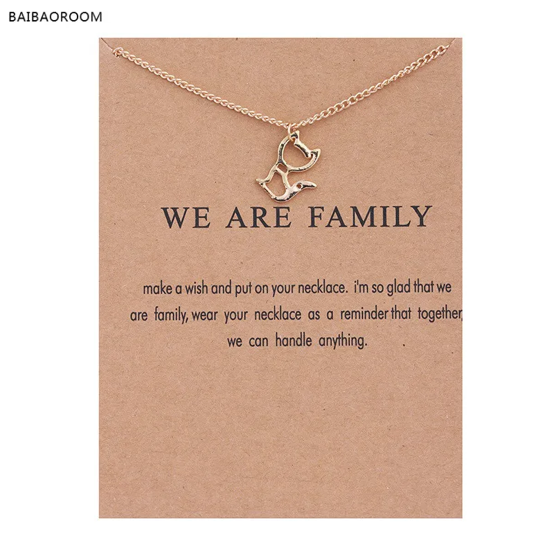 Fashion Jewelry New Gold Plated We Are Family Kitten Cat Alloy Chocker Pendant Short Necklace