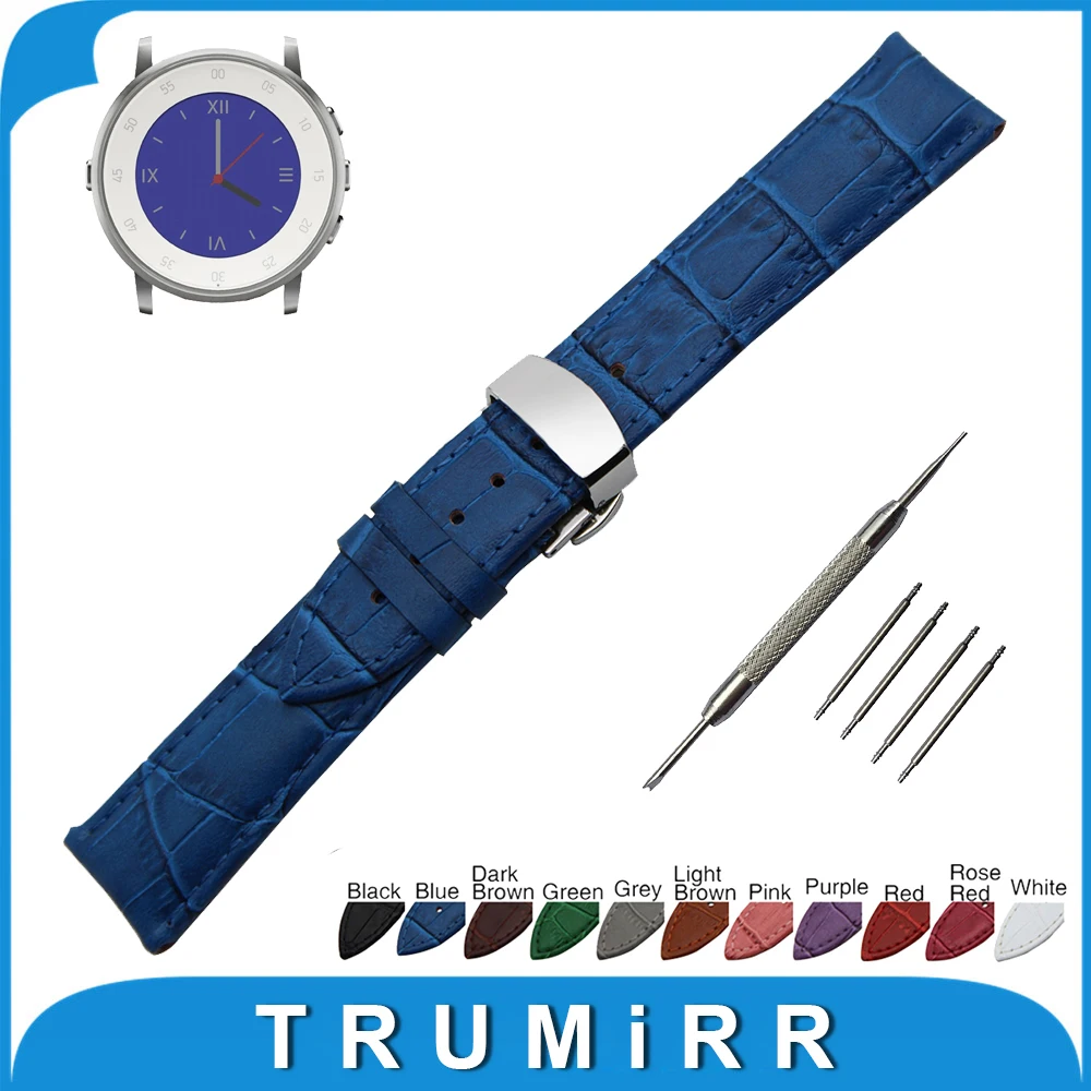 

Genuine Leather Watch Band for Pebble Time Round 20mm / Bradley Timepiece Stainless Butterfly Buckle Strap Wrist Belt Bracelet