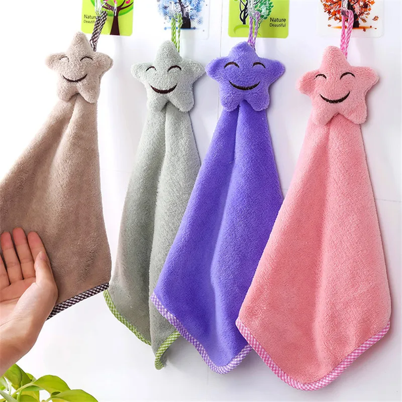 

1PCs Cute small square towel Hanging Kids Bathroom Coral Fleece Thickening Bathing Towel Household Kitchen hanging hand towel