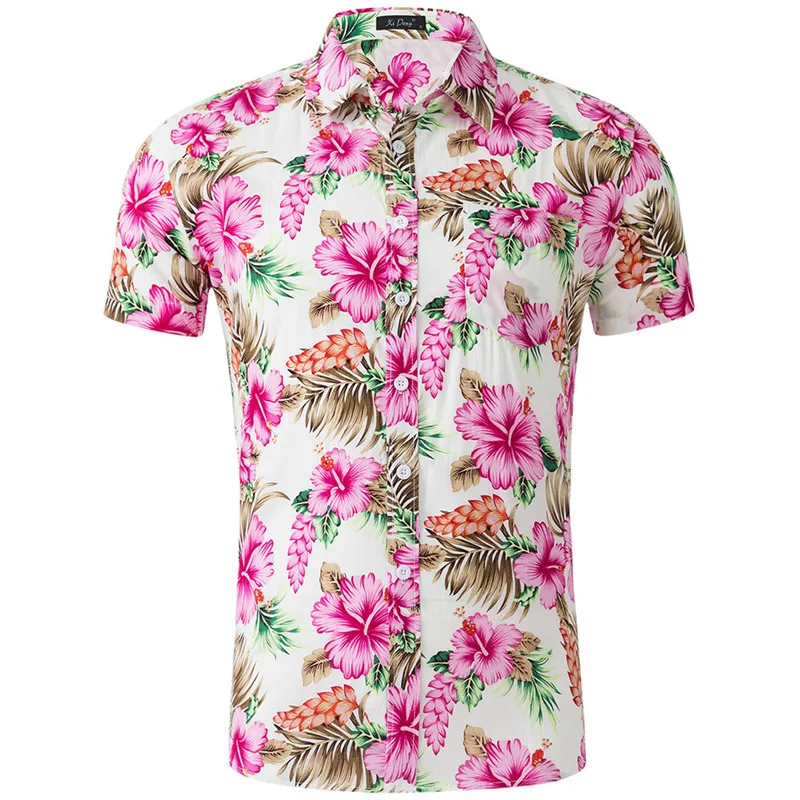 Лето 2019 Мужская гавайская рубашка с коротким рукавом мужская рубашка Slim Fit Camisa Masculina Hawaii повседневная мужская рубашка с цветочным принтом