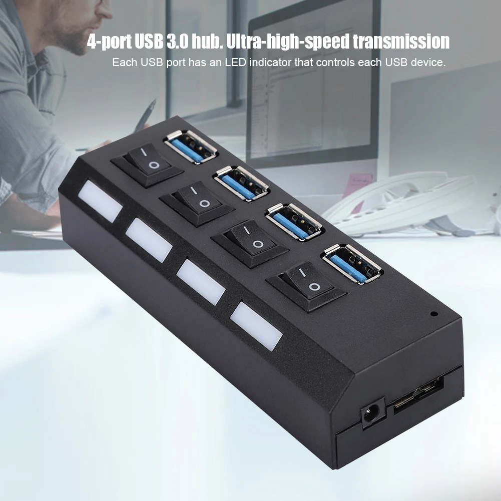 4-портовый USB3.0 концентратор высокой Скорость концентратор компактный легкий док-станция USB разветвитель EU 100-240V