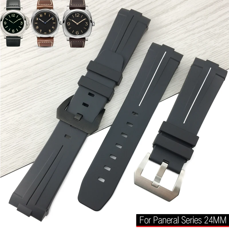 

24mm Rubber Silicone Watch Strap Black Waterproof Needle Buckle Watchband Suitable for Panerai Series Watch Accessories for Man
