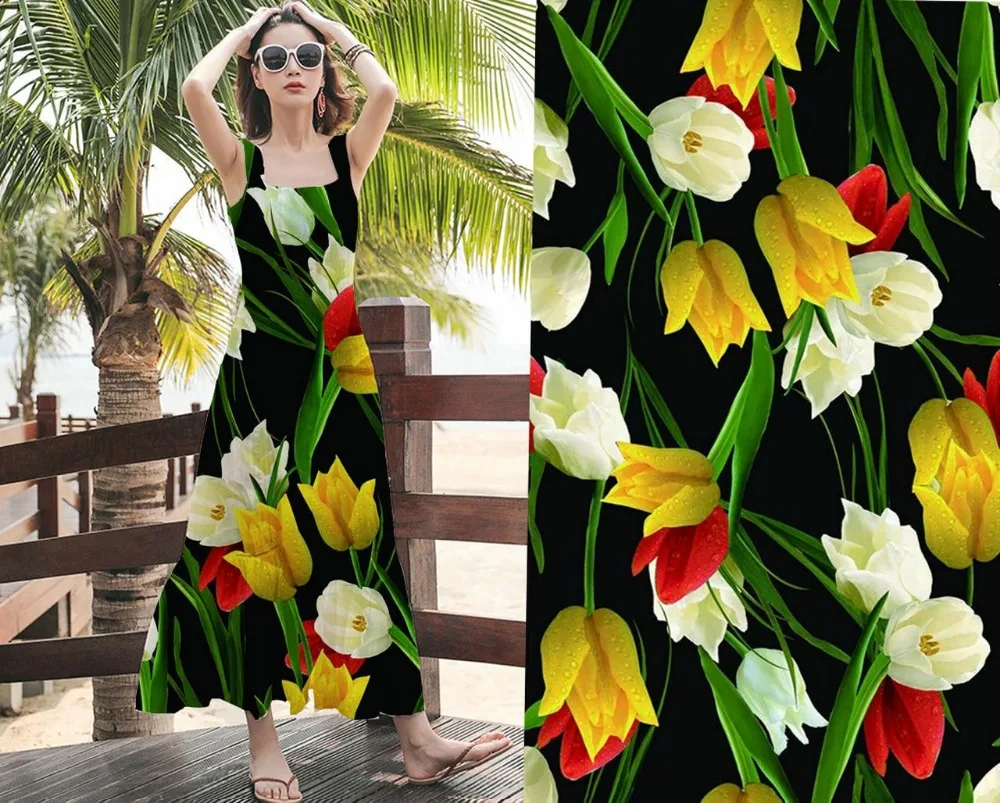 

Для женщин супер Поплин тканые упругой 97% шелковой ткани для шитья одежды рубашка в клетку тюльпаны с цветочным принтом материал ткань telas органза хлопок ткани для одежды ткань для шитья шелк ткани кружево