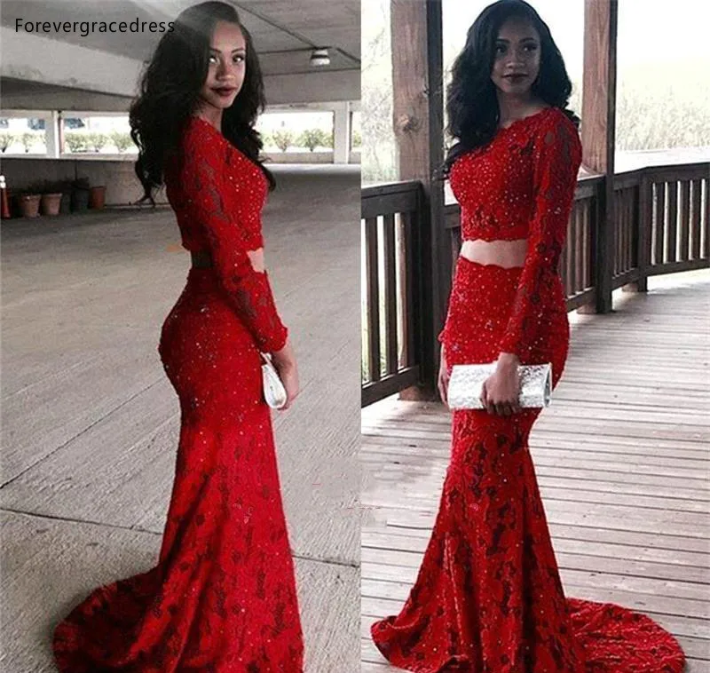 Hot Sell Burgundy Two Pieces Prom Dresses South African Black Girls Vintage Long Sleeves Beads Lace Appliques Long Evening Gowns BC0849  174 (2)