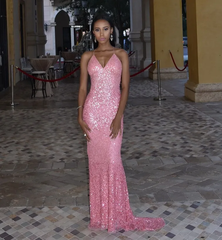 

Sexy Plus Size African Pink Mermaid Prom Evening Dresses Gown 2019 Long Party Gala Dress