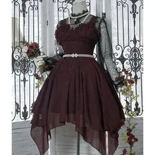Темный дух~ Готическая Лолита JSK платье Асимметричный Подол панк шифоновые вечерние платья от Soufflesong распродажа