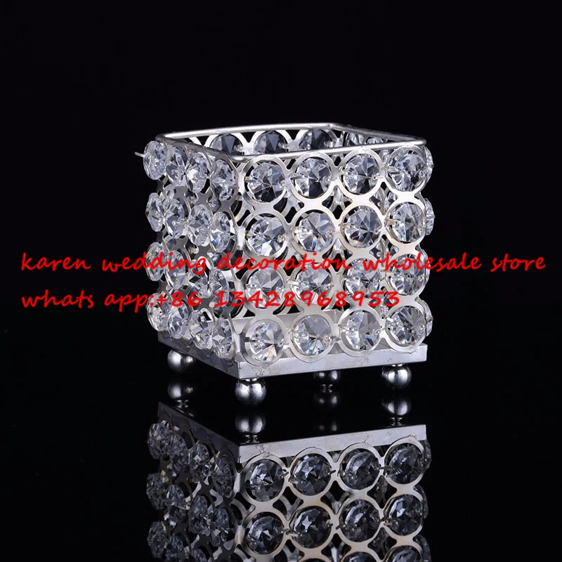 

silver square crystal wedding candle holder centerpiece decoration