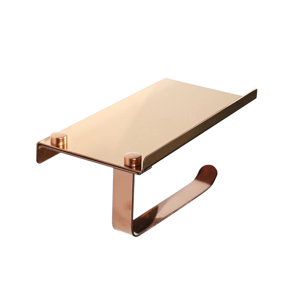 Practical Toilet Paper Holder with Shelf Rose Gold Multi-purpose Stainless Steel