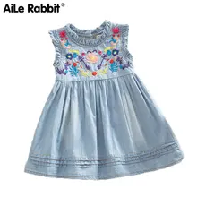 AiLe Rabbit/джинсовое платье для девочек; платье принцессы с вышивкой без рукавов; Высококачественная Повседневная Удобная детская одежда; k1