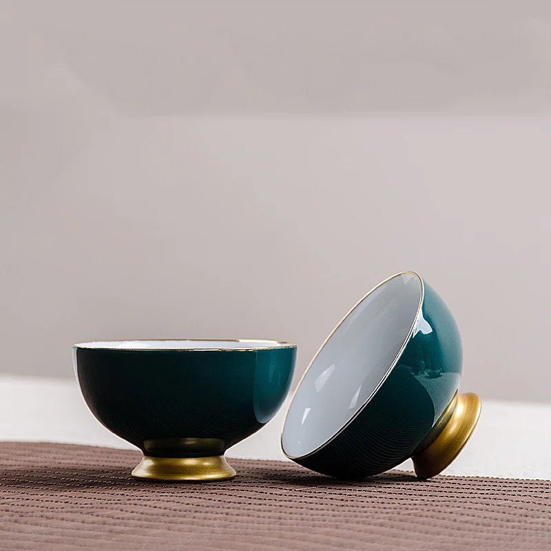 

2PCS/Lot 80ml Creative Porcelain Tea Cups Green Glaze Gold Plated Teacups Office Kung Fu Tea Set Drinkware Small Tea Bowls Cup