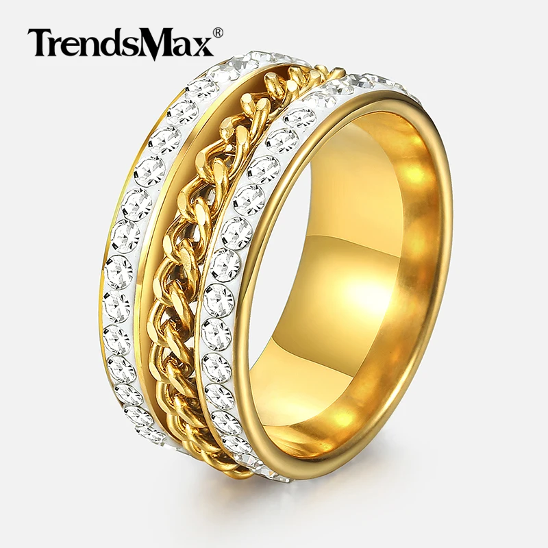 

4 Color Men's Rings Iced Out Rhinestone Curb Link Chain Engagement Ring For Men Fashion Jewelry Gifts Dropshipping 8/10mm GR54