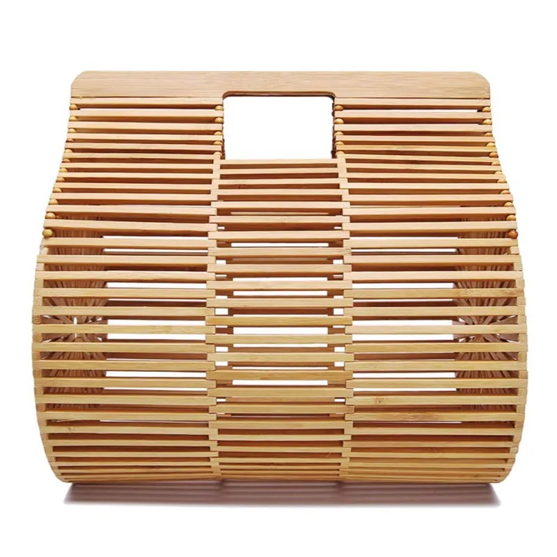 

Women Bamboo Handmade Bag Large Nest Basket Hollow Tote Oval Beach Bag (With Scarf)