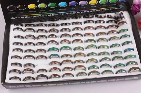 

100pcs Copper Colorful Couple Rings Changable Word Love Mood Ring Gift & Jewelry Size 7-9#
