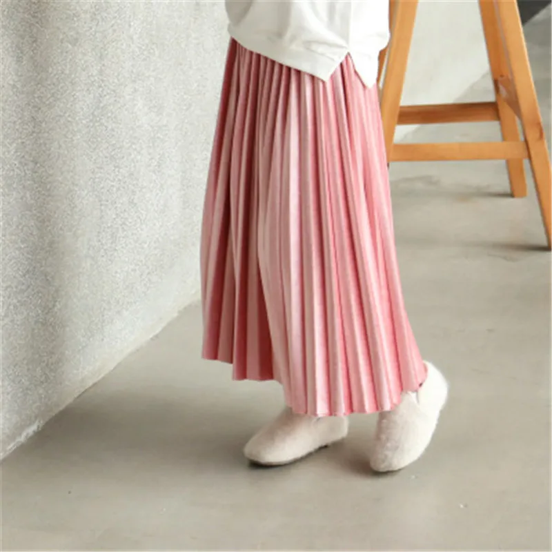 Осенне-зимняя Вельветовая юбка для девочек длинные плиссированные юбки с высокой талией юбка для девочек-подростков От 3 до 15 лет AA3339