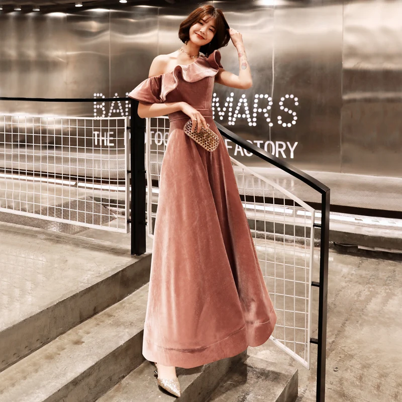 Вечернее платье weiyin вельветовое на одно плечо для формальной вечеринки WY1379