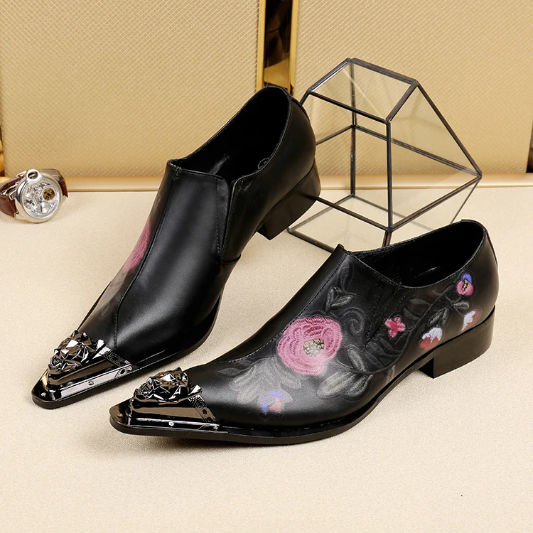 Mens Floral Wedding Dress Shoes White Party Prom Shoes