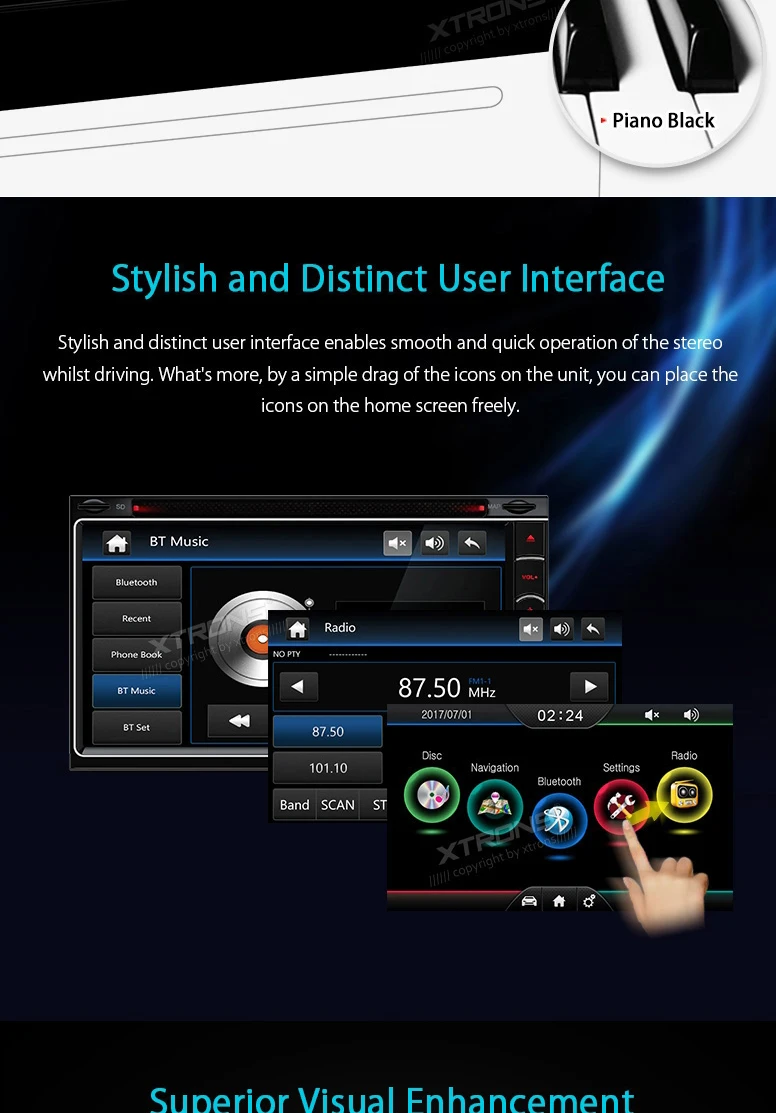 Clearance 6.95" Double Din Car DVD 2 Din Car Navigation GPS Two Din Multimedia Player with Piano Black Surround & Moveable Icons 3