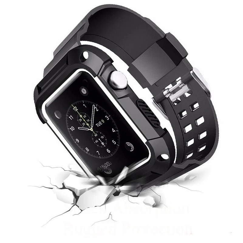 Противоударный прочный армированный чехол с силиконовым ремешком для Apple Watch Series