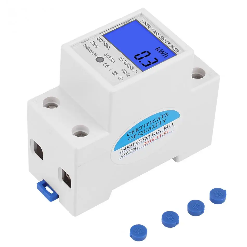 

Single Phase Two Wire LCD Backlit Wattmeter Power Consumption Watt Energy Meter kWh AC 5-32A 230V 50Hz Electric Din Rail Mount