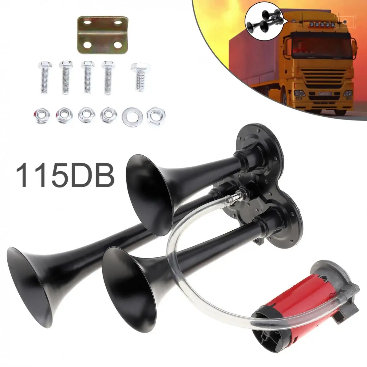 12V 115dB Super Loud Durable Triple Tone Air Horn Set Trumpet