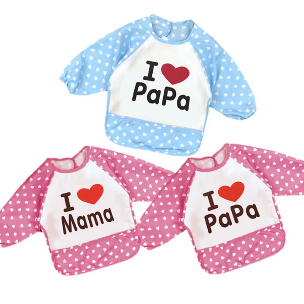 Стиль Детские нагрудники I Love Papa/Mama с длинными рукавами одежда для кормления нагрудники шаблон случайные кормящих Чехлы для детей От 1 до 3 лет