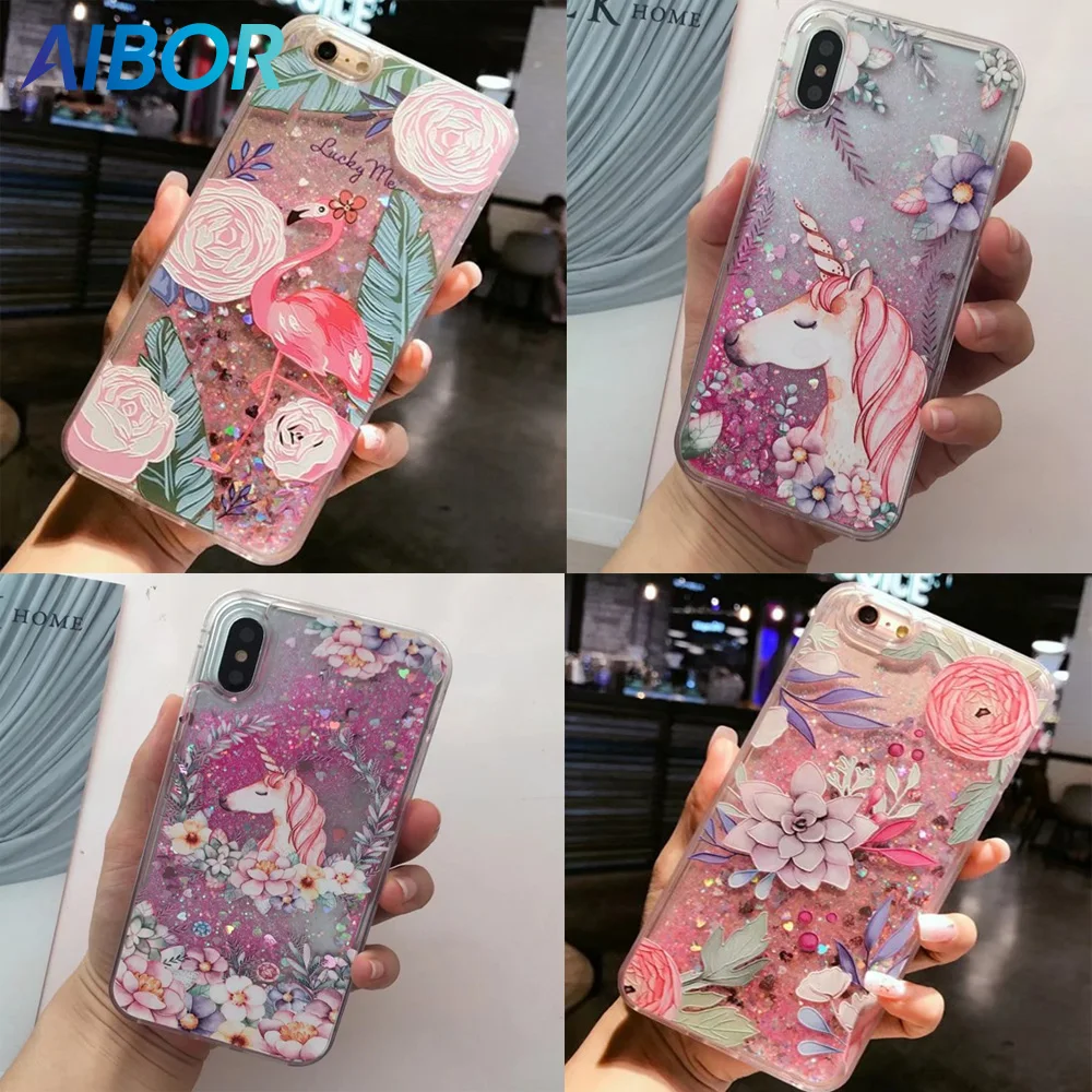 

Glitter liquid quicksand pink rose flower flamingo unicorn case For Iphone X XS MAX XR 5 5S SE 6 6S 7 8 PLUS S7 EDGE S8 S9 PLUS