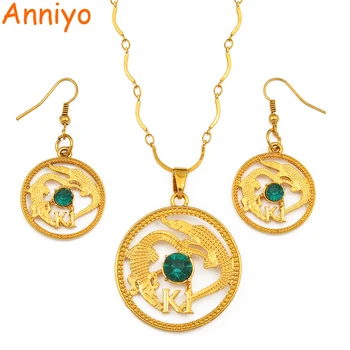 

Anniyo Gold Color Papua New Guinea Pendant Necklaces Earrings With Green Stone PNG Ethnic Jewelry Gifts #092306