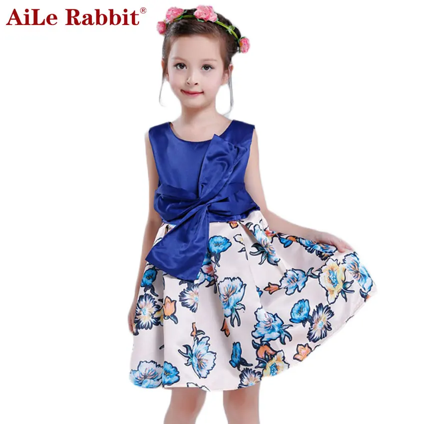 AiLe Rabbit/детская одежда; летние платья для девочек; хлопковый сарафан с цветочным принтом для дня рождения; детская одежда