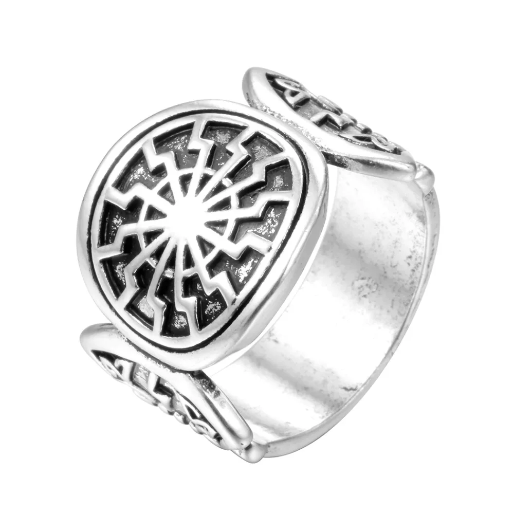 Cxwind Slavic Men's Rings Kolovrat Pagan Jewelry Rune Signet Talisman Ring Norse Viking Jewelry for Men Punk Retro Bijoux sygnet - Цвет основного камня: Picture