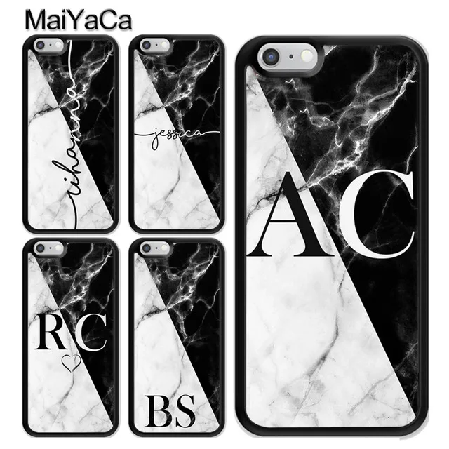 MaiYaCa персонализированные Серые Черные мраморные инициалы название для iPhone 5S 6S Plus