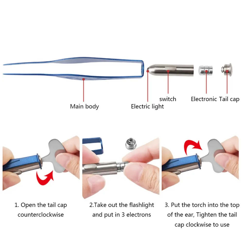 Пинцет в форме листа из нержавеющей стали для удаления ушной серы, клипса для чистки ушей, светодиодный светильник для ухода за ушками для детей и взрослых