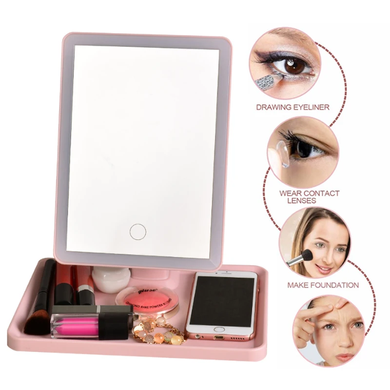 

360 Degree Rotation Makeup Mirror With Led Light Mirror With Suction Cups Vanity Mirror Light Makeup Accessories