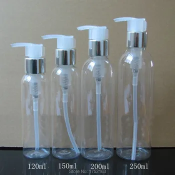 

120ml Transparent Lotion Bottle,Press Pump bottle,Plastic bottle Shiny silver pump,shampoo bottle,Cosmetics container 50 pcs/lot