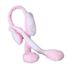 Шапка кролика с подвижными ушами, милая мультяшная игрушка, шапка, подушка безопасности, Kawaii, забавная шапка-игрушка, Детская плюшевая игрушка, подарок на день рождения, шапка для девочек