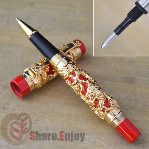 Благородные Jinhao Дракон и Феникс красный золотой Ролик Шариковая ручка кристалл