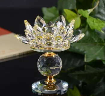 

Crystal Glass Block Lotus Flower Metal Cheap Candle Holders Feng Shui Home Decor Big Tealight Candle Stand Holder Candlesticks