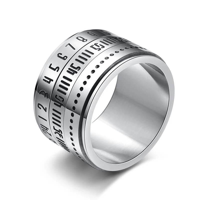 

Titanium Revolving Arabic Numerals Stainless Steel Ring Rotate Camera Unique 14mm Middle Spinner Rings For Men Ring Jewelry