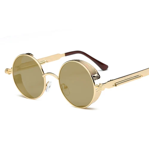 Металлические стимпанк Солнцезащитные очки для мужчин и женщин модные круглые очки фирменный Дизайн Винтажные Солнцезащитные очки высокое качество UV400 очки - Цвет линз: gold frame gold