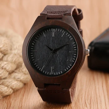 

Wood Watches Natural Sandal Wooden Bamboo Watch Men's Big Dial Handmade Quartz Watch With Genuine Leather Bracelet Male Gift