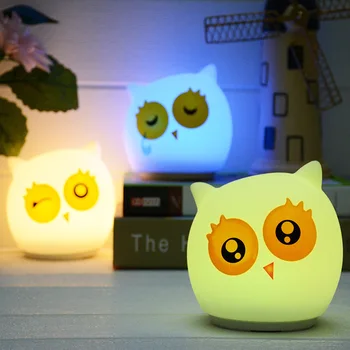 

Naughty Owl Rechargeablel Kawaii Silicone Touch Sensor Colorfu LED Night Light Children Cute kids gifts silicone gift for baby