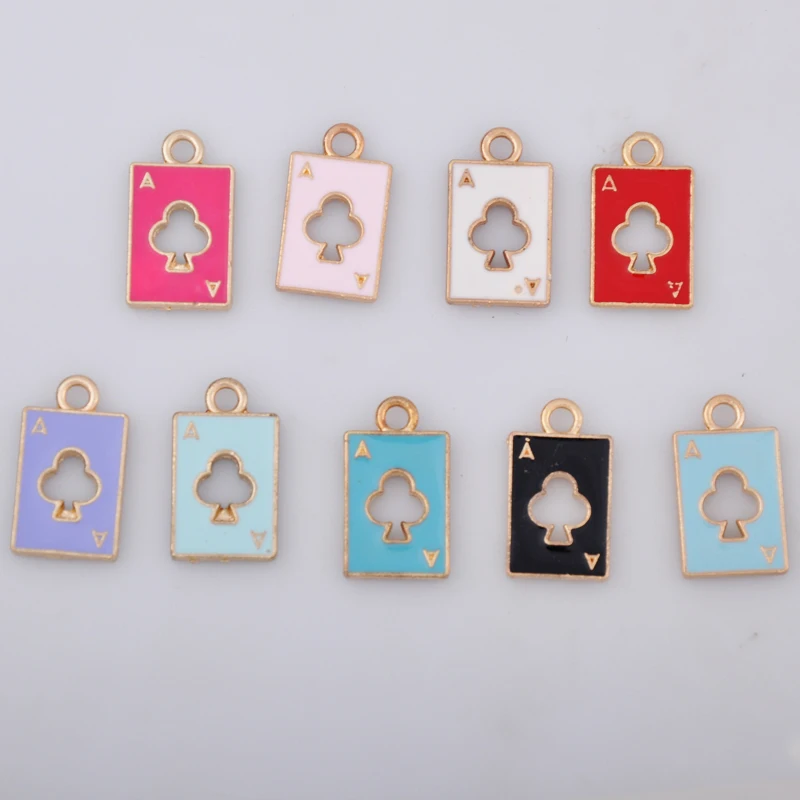 

10pcs 11*18MM DIY enamel Alice in wonderland poker charms Korean jewelry accessories alloy playing card pendant fashion dangle