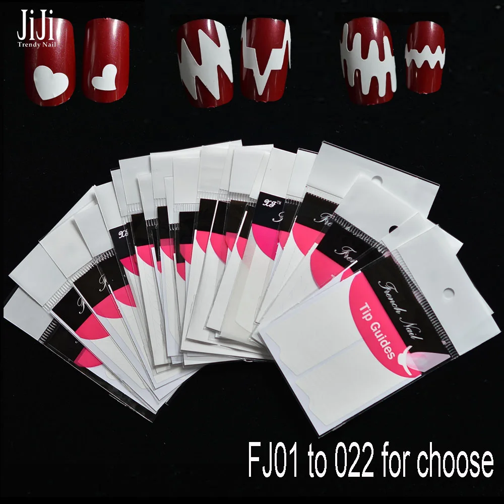 Новая мода 22 Дизайн ногтей/Типсы, наклейки на ногти ногтей форма бахрома руководство Стикеры "сделай сам" Французский маникюр JIFJ0118