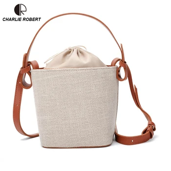 

Linen Hand Made Knitting String Bucket Women Lady Shoulder Bags 2019 New Spring Beach Casual Style Three Colors Crossbody Bags