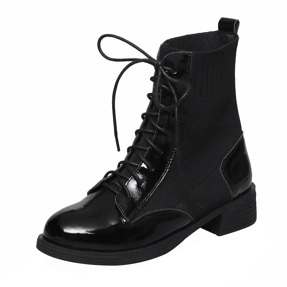 

RIBETRINI Fashion Big Size 43 Genuine Leather Ankle Boots Chunky Heels Boots Woman Shoes Women Casual Boots Shoes Woman Boots